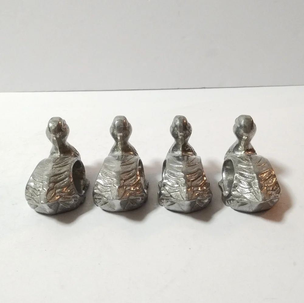 Lot of 4 Duck Pewter Napkin Ring Holders Set Vintage Duck Napkin Rings